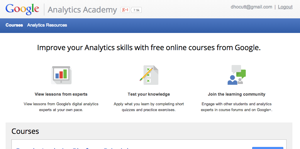 Google Analytics Academy screen capture